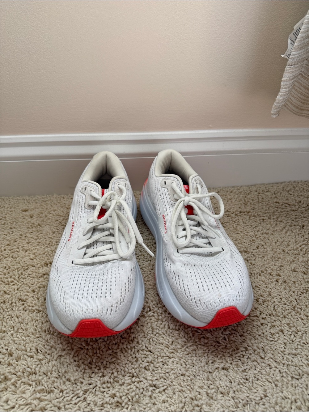 Brooks Women's White Running Shoes with Coral Accents